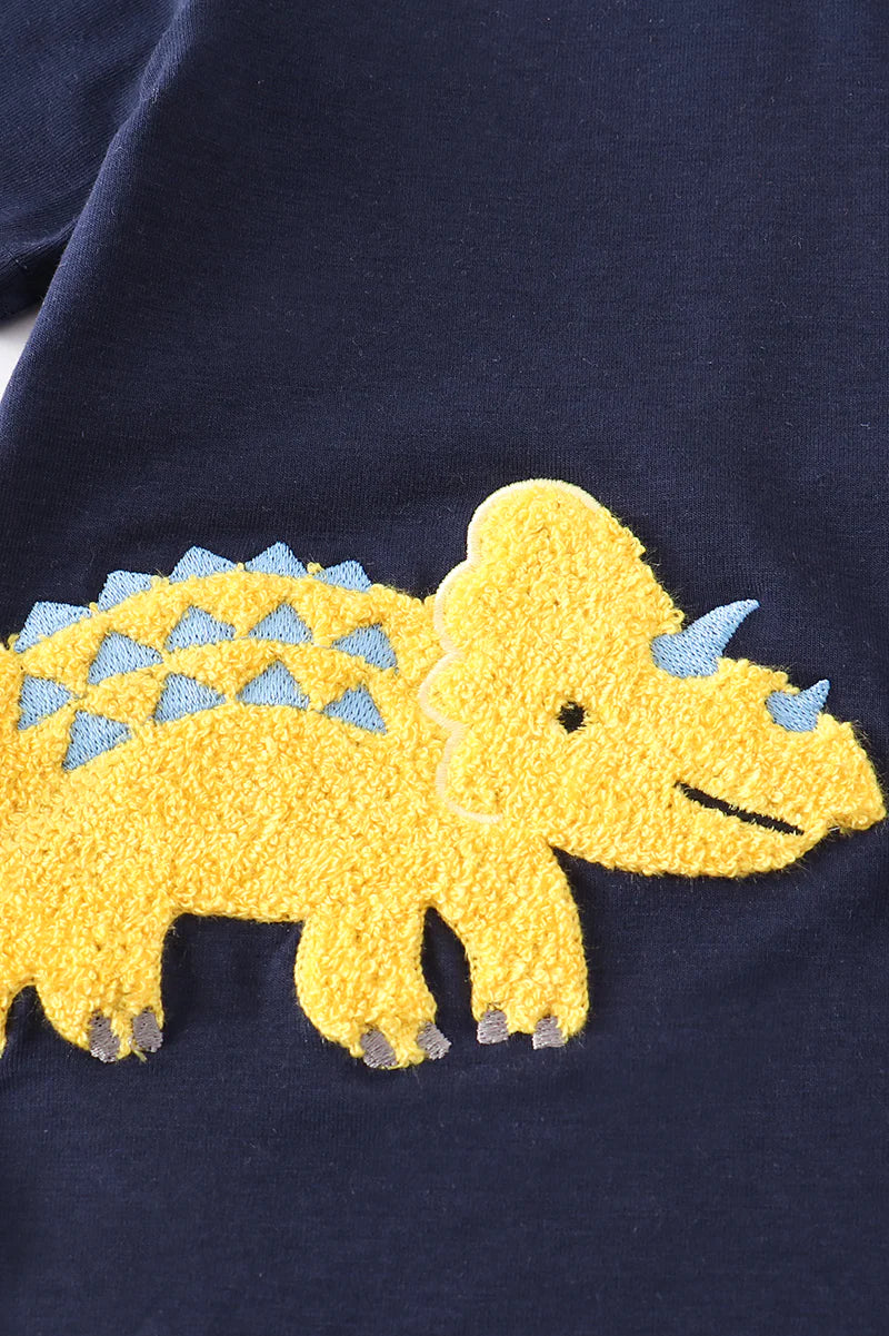 Navy dinosaur french knot boy top