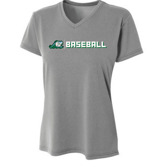 Adult Women's Wave Baseball Moisture Wicking V Neck T-shirt