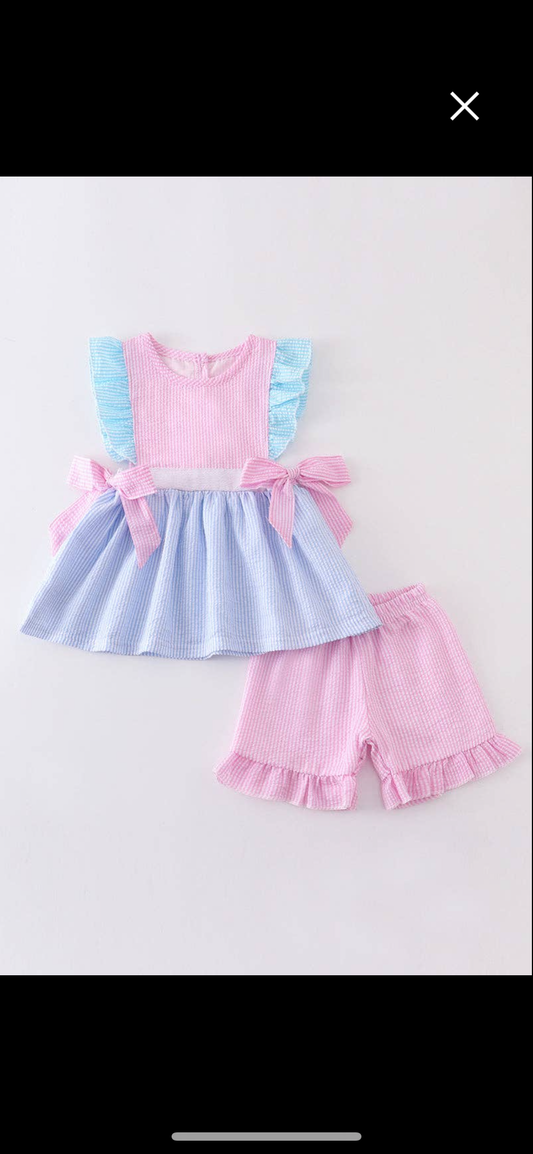 Seer Sucker Ruffle bow dress
