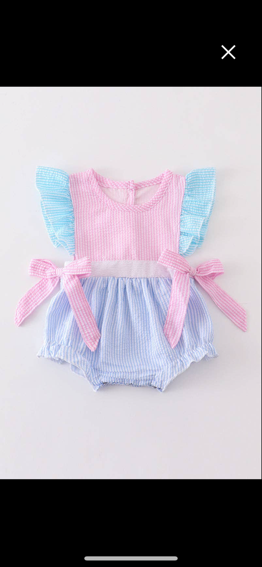 Seer Sucker Ruffle bow Onsie