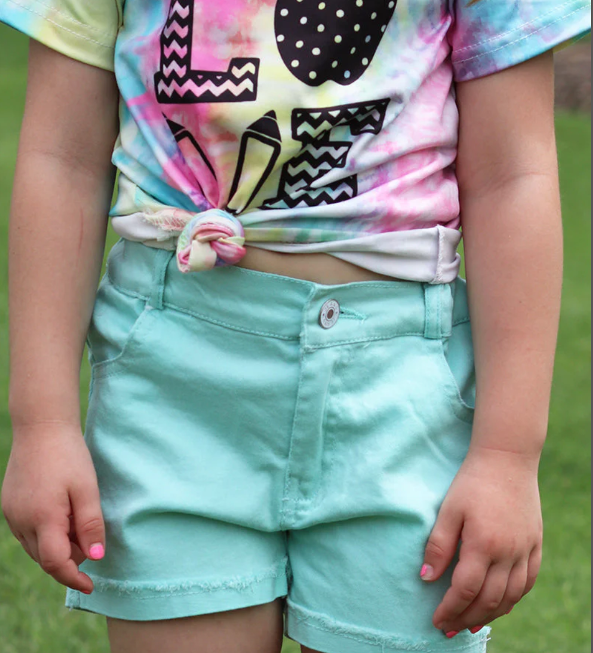 AQUA DENIM SHORTS WITH BOW DETAIL ON BACK
