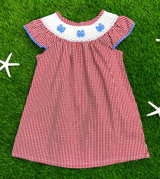 Smocked Blue Shell Crab Dress