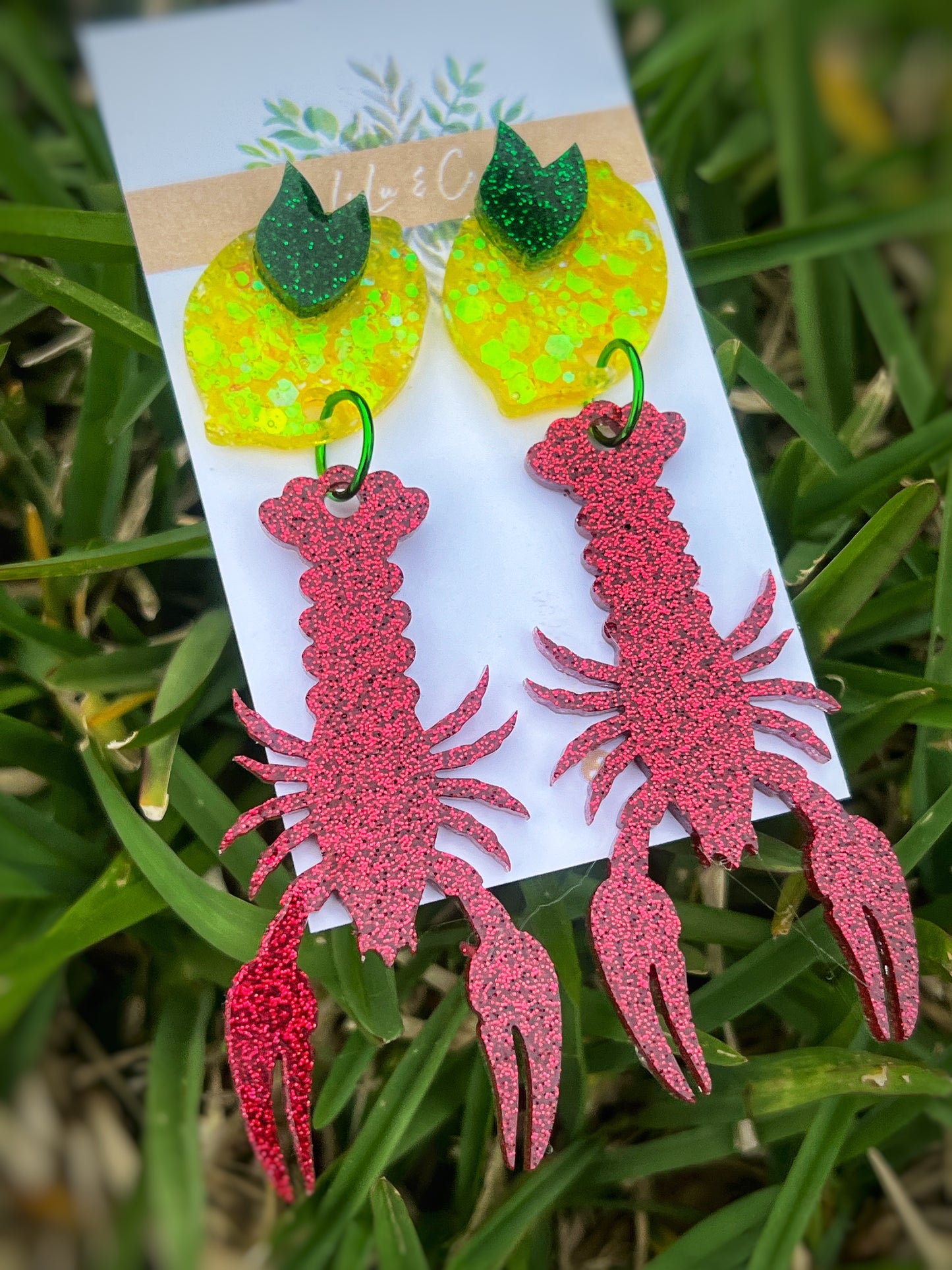 Crawfish glitter & lemon dangles