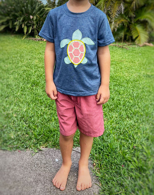 Navy sea turtle applique boy top