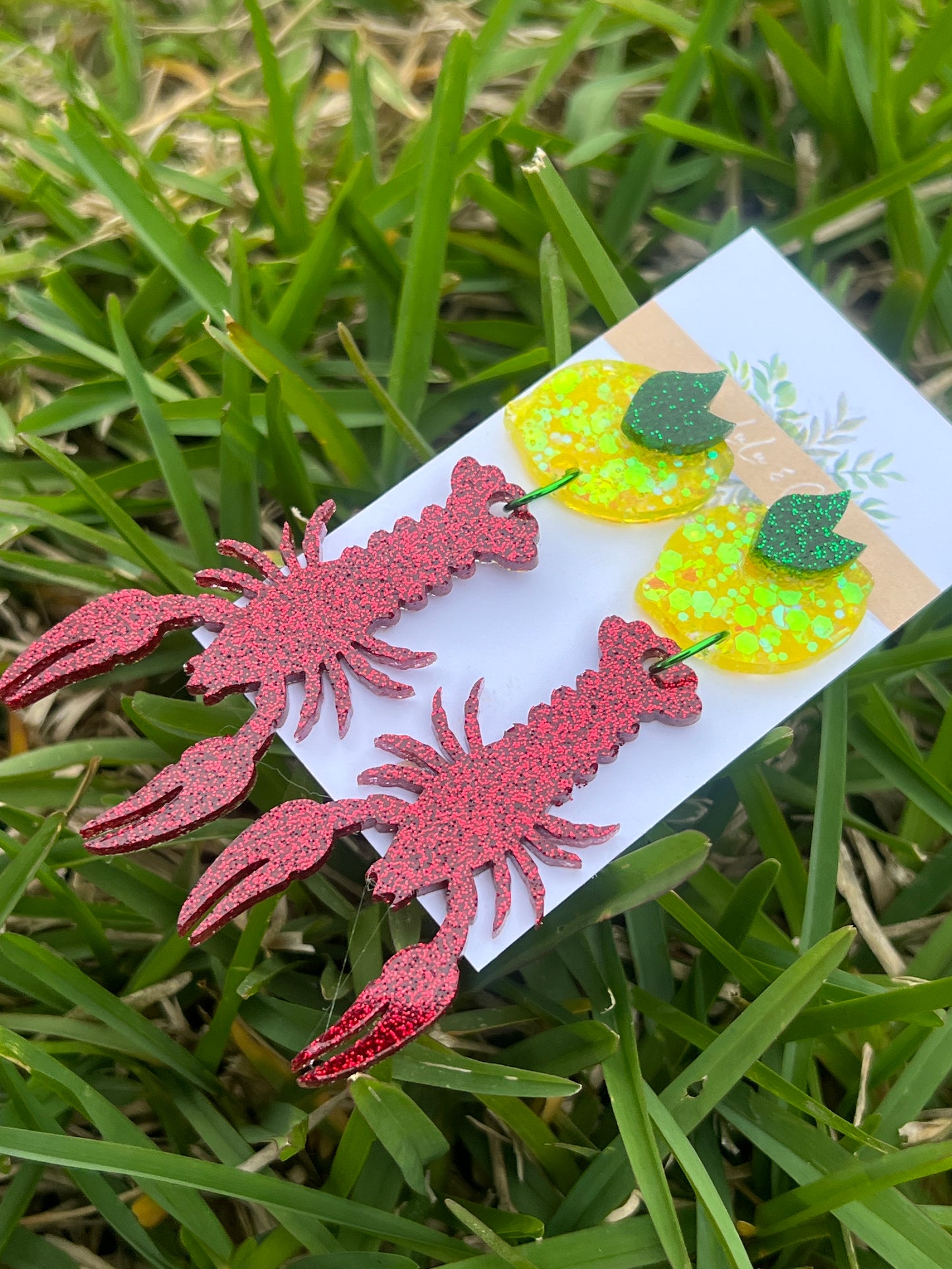 Crawfish glitter & lemon dangles