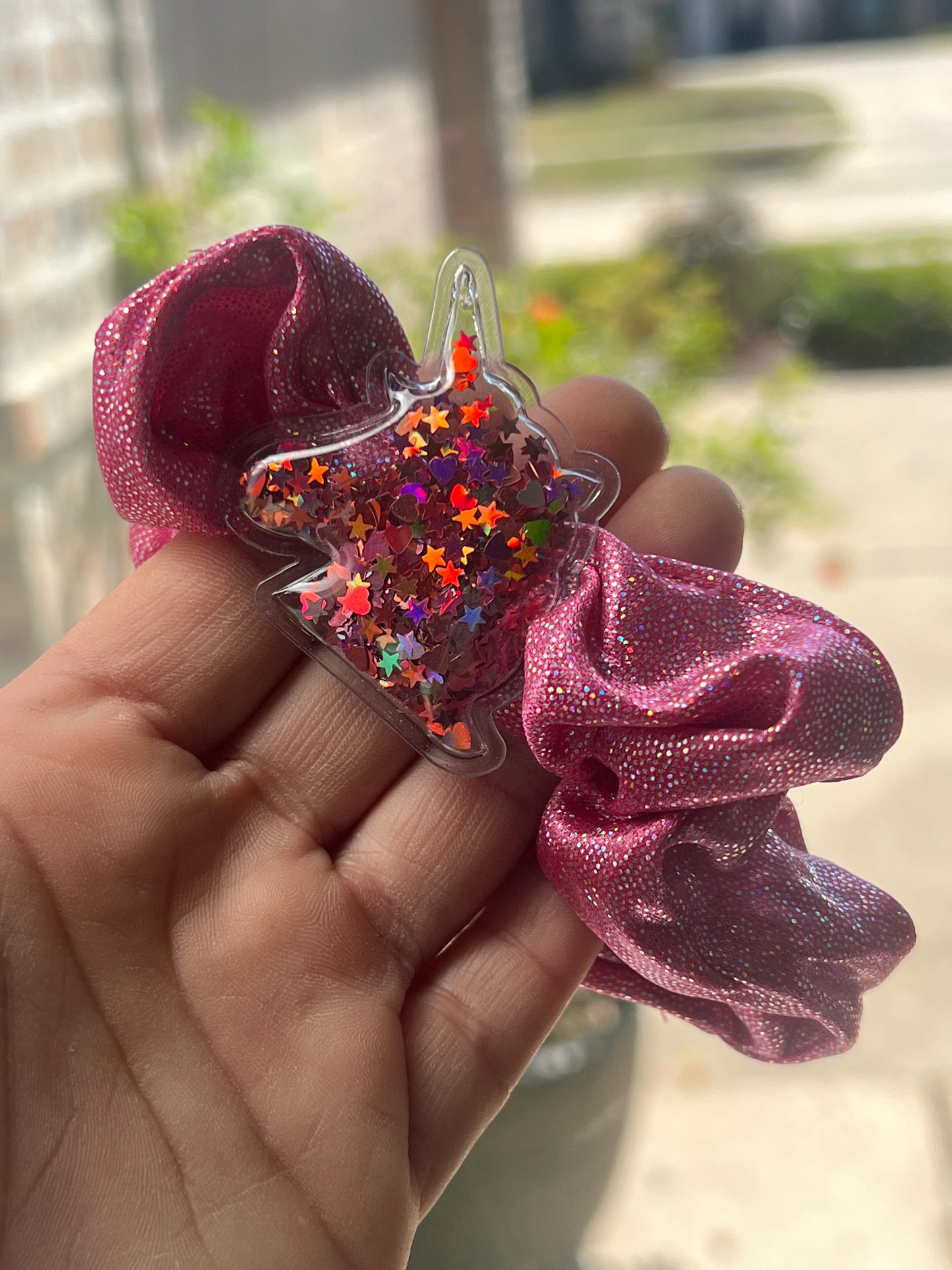 Unicorn Shaker Glitter Scrunchie - Hot Pink
