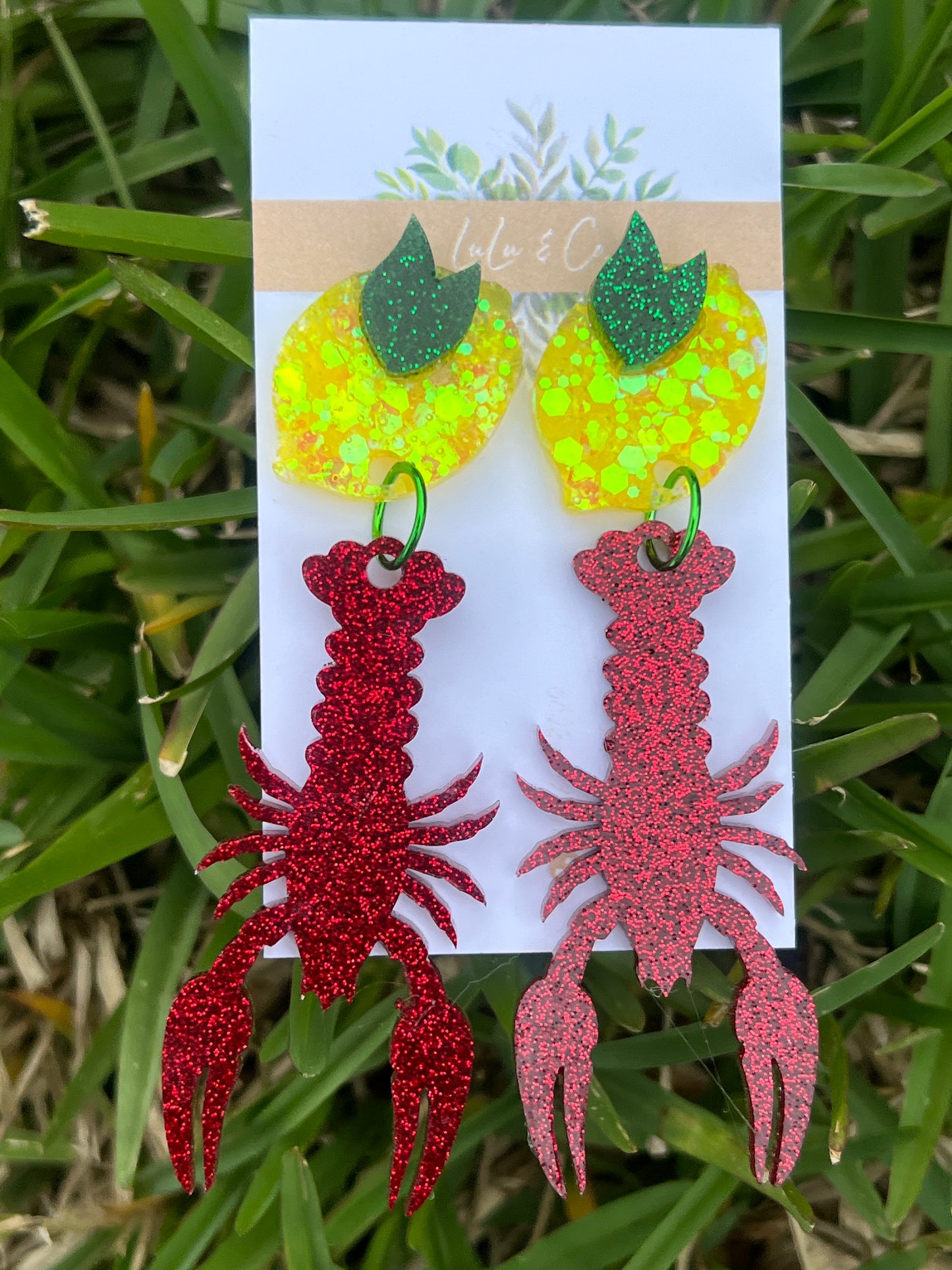 Crawfish glitter & lemon dangles