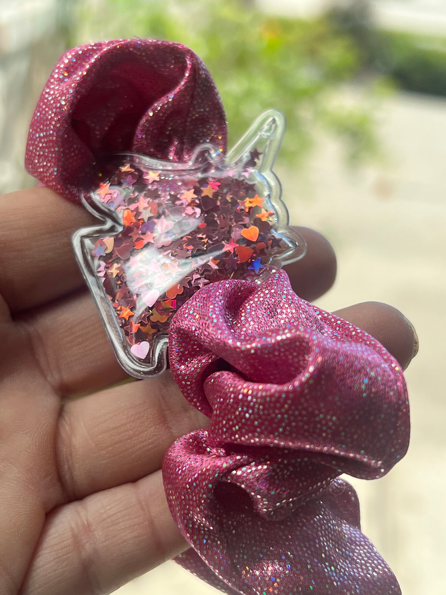Unicorn Shaker Glitter Scrunchie - Hot Pink