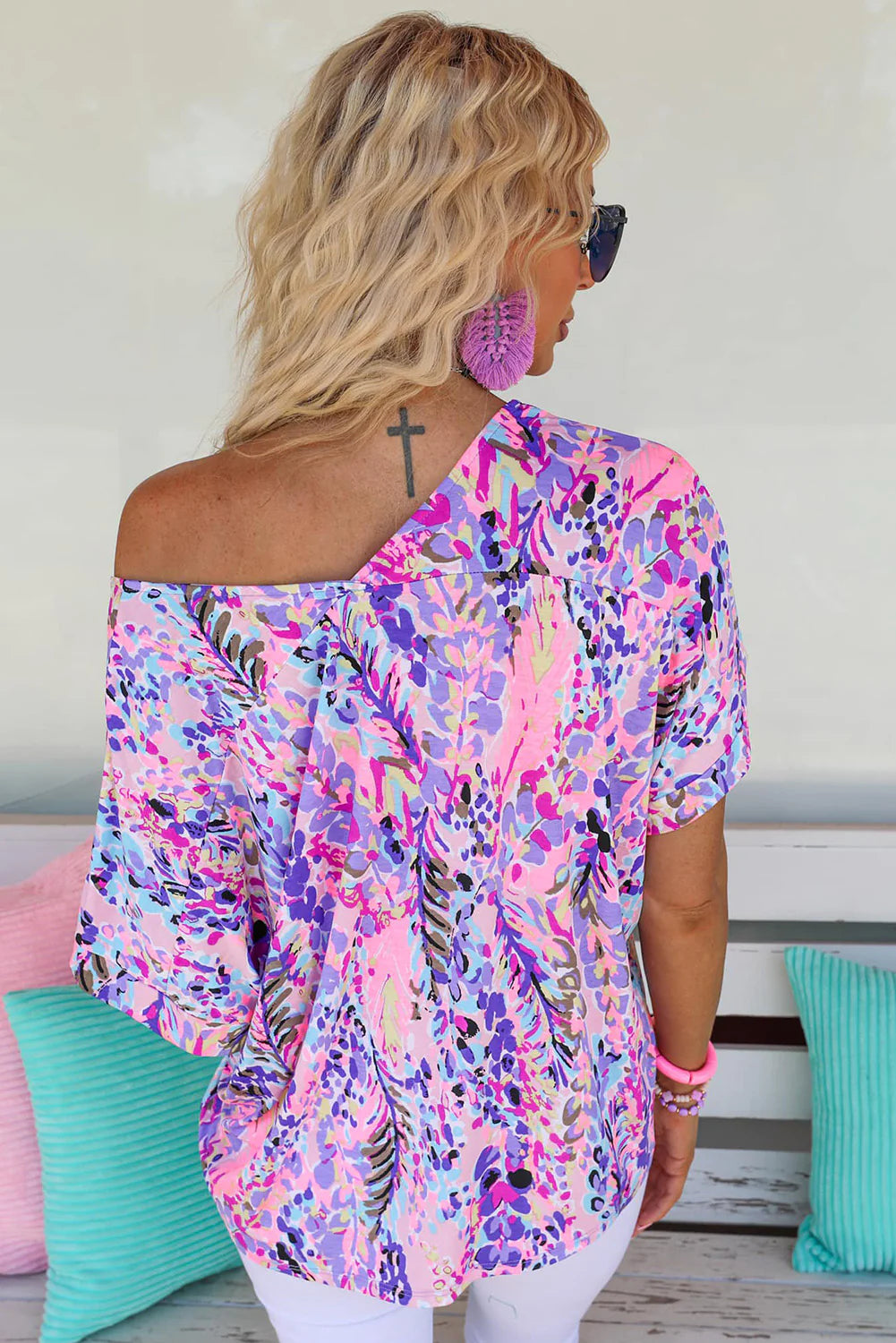 Sky blue Painted floral top