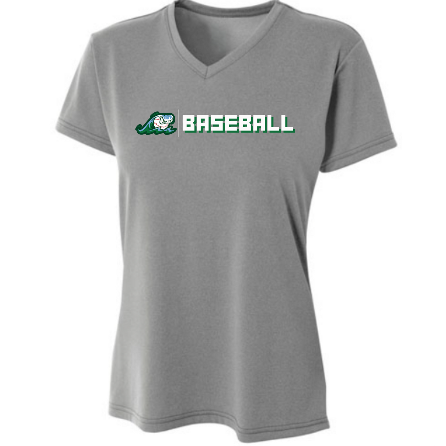 Adult Women's Wave Baseball Moisture Wicking V Neck T-shirt