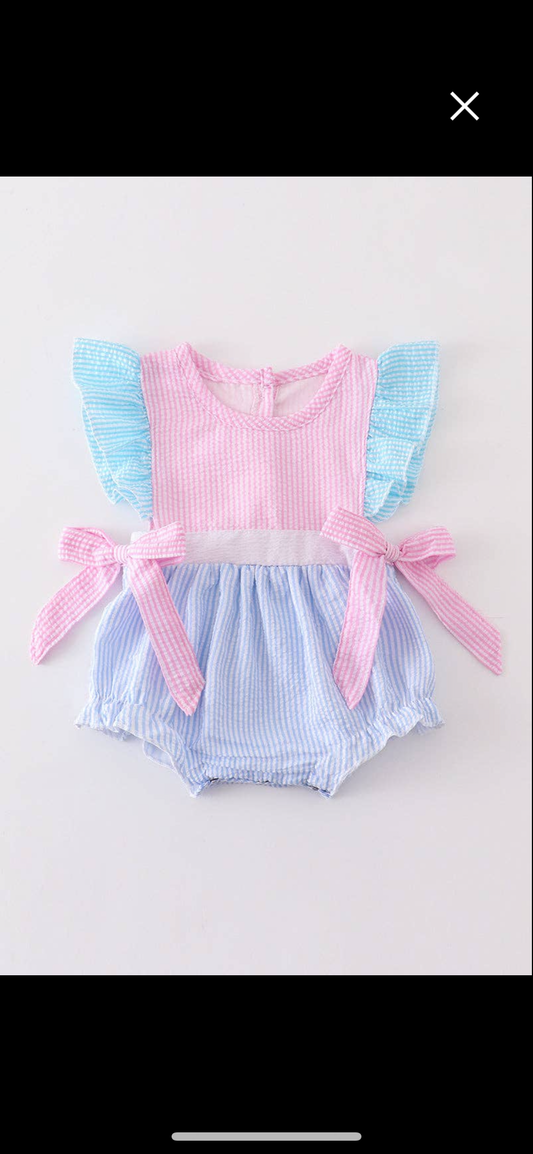 Seer Sucker Ruffle bow Onsie