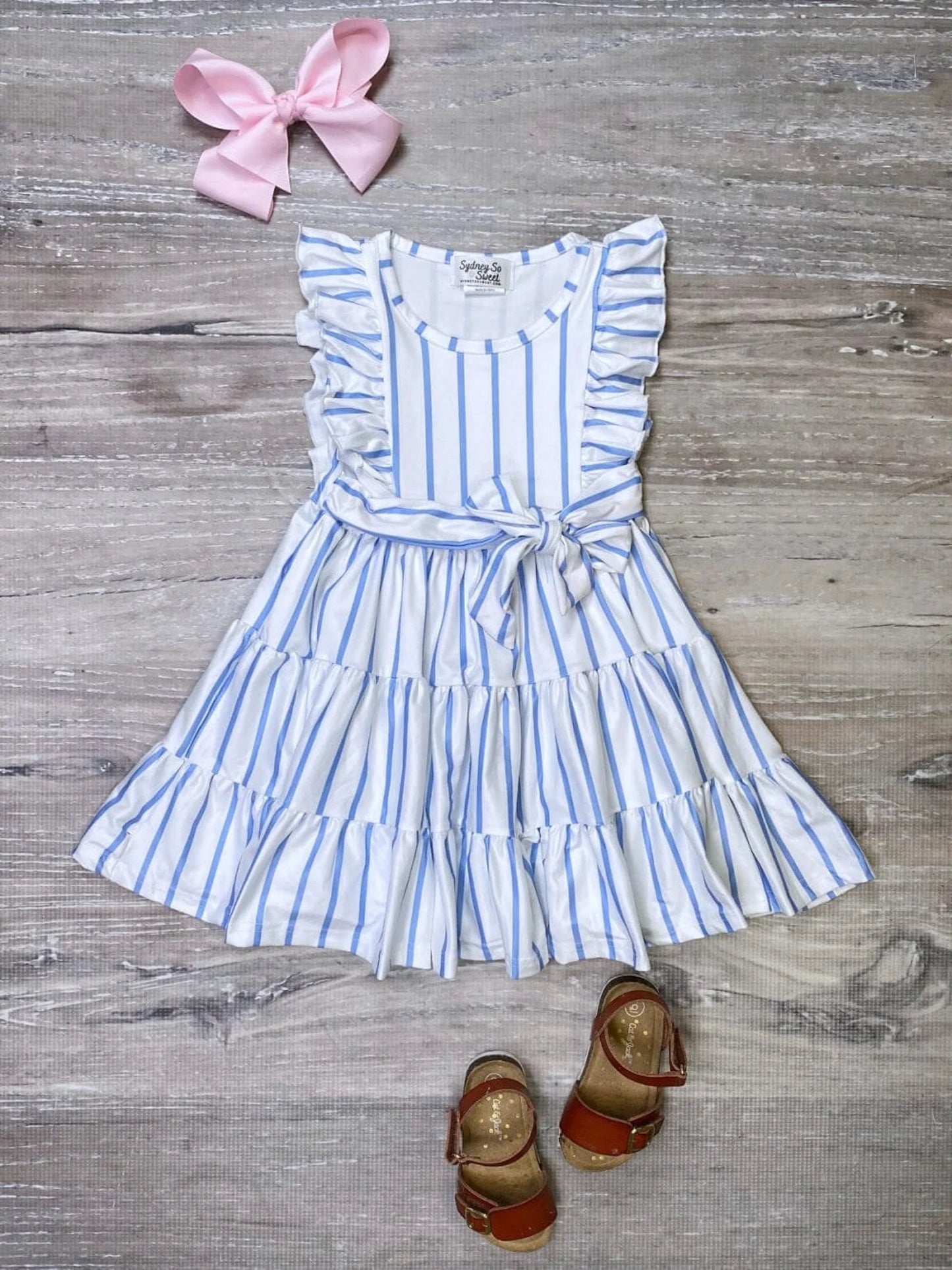 Blue stripe ruffle tiered dress mommy & me