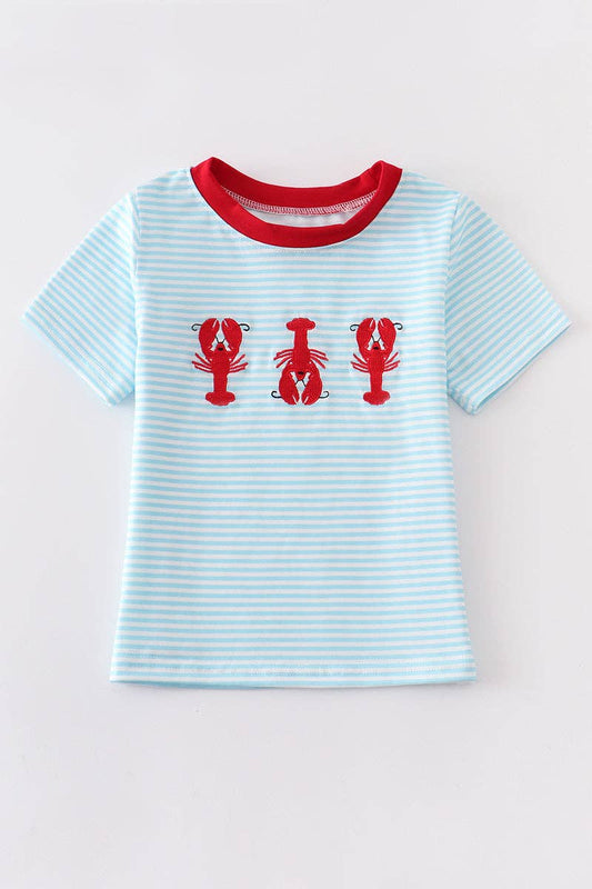 Blue stripped crawfish embroidery  boy top