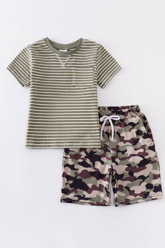 Green stripe camouflage boy set