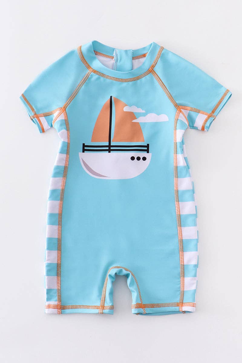 Blue sailboat boy swimsuit