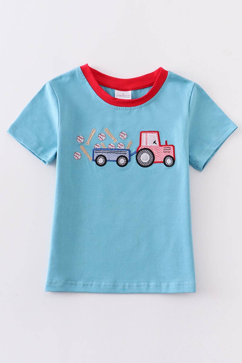 Blue truck baseball applique boy top