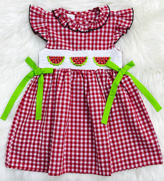 WATERMELON APPLIQUE SMOCKED DRESS