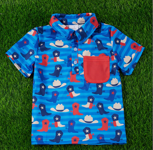 PATRIOTIC BOOT PRINTED BOYS COLLARED SHIRT