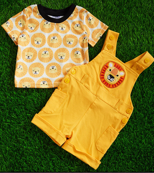 LION APPLIQUE YELLOW ROMPER & MATCHING TEE