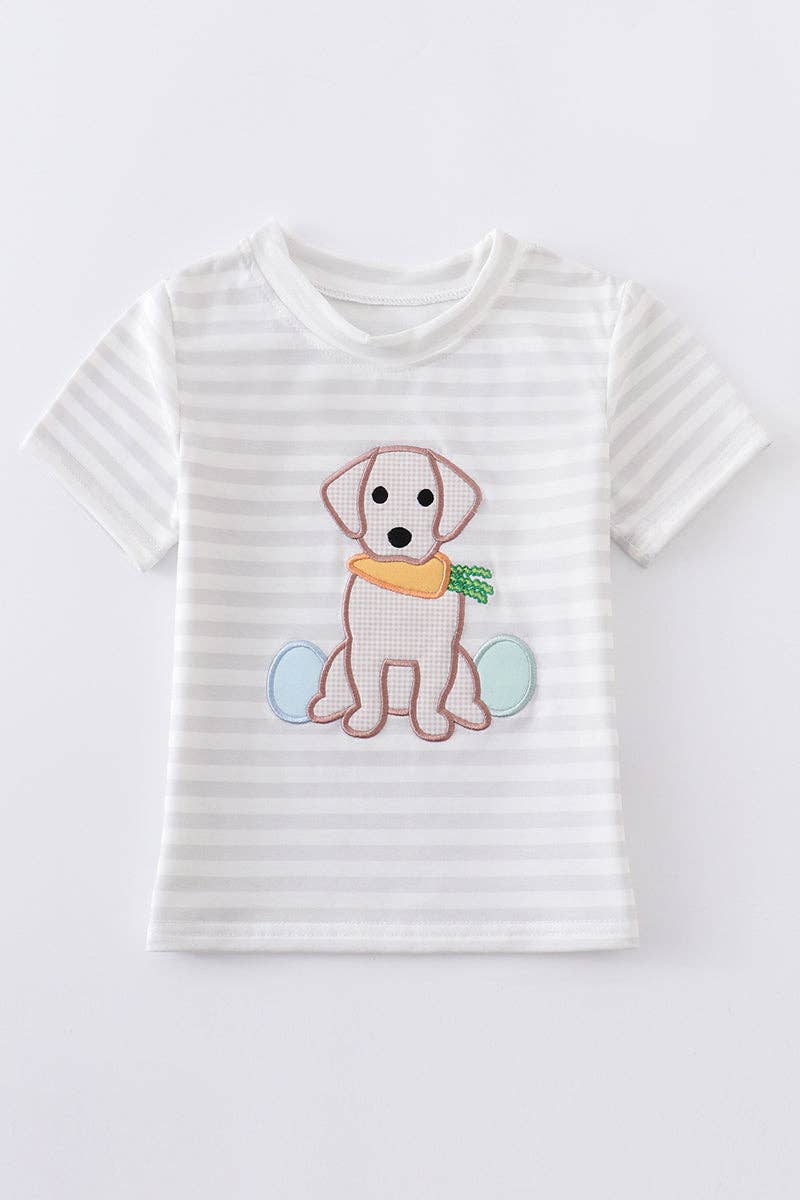 Easter dog eggs applique stripe boy top