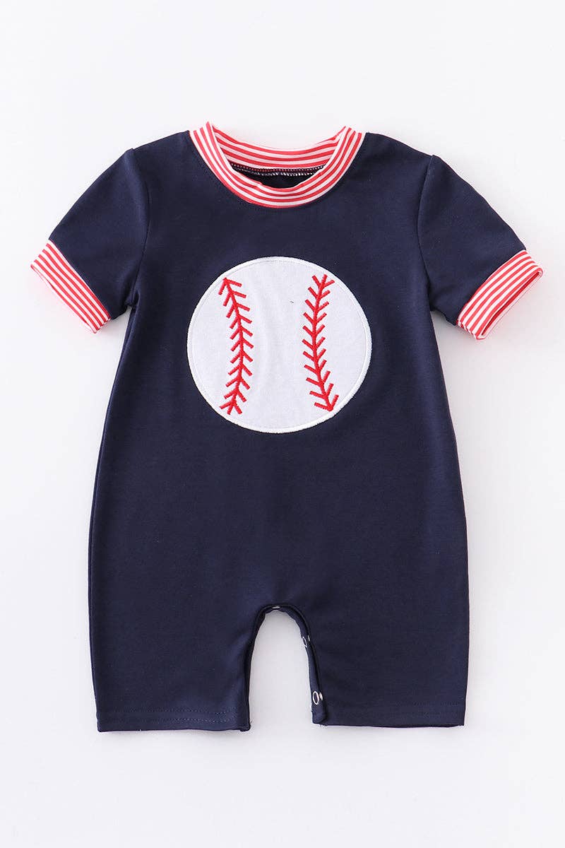 Navy baseball applique boy romper