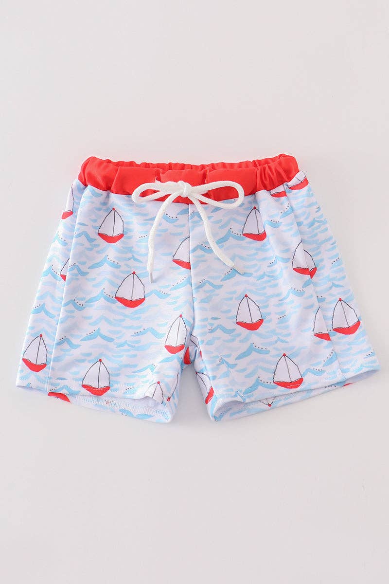 Sailboat print boy swim shorts