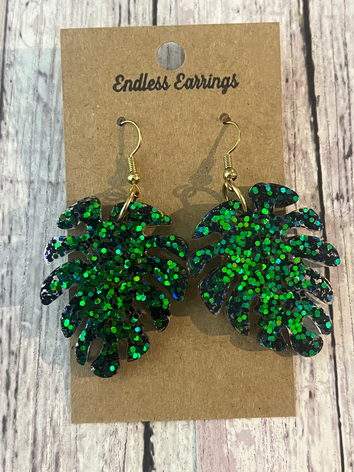 Sparkle green leaf dangle Earrings