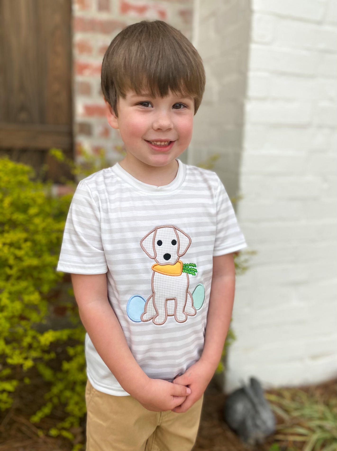 Easter dog eggs applique stripe boy top