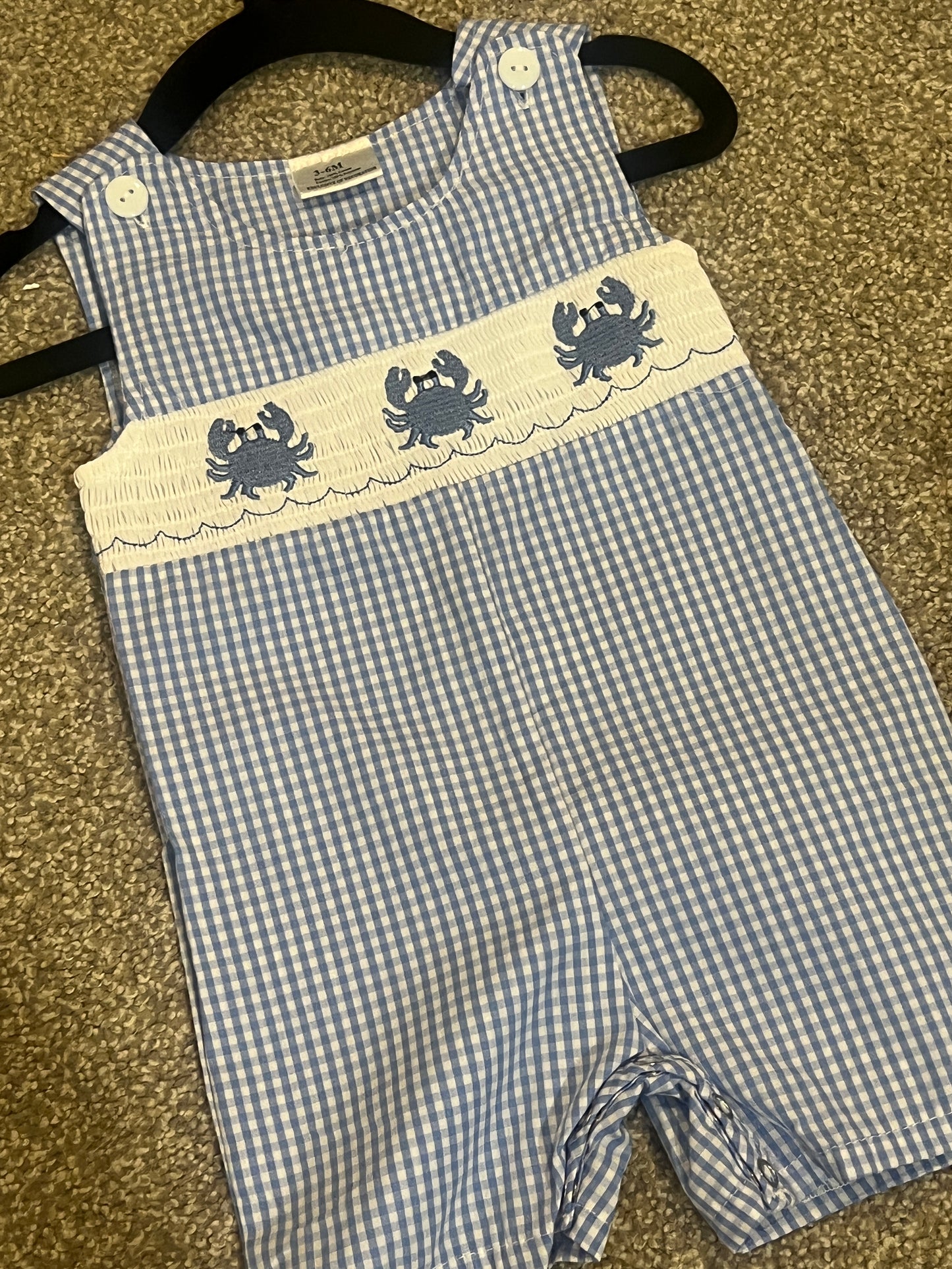 Blue Crab Smocked applique romper