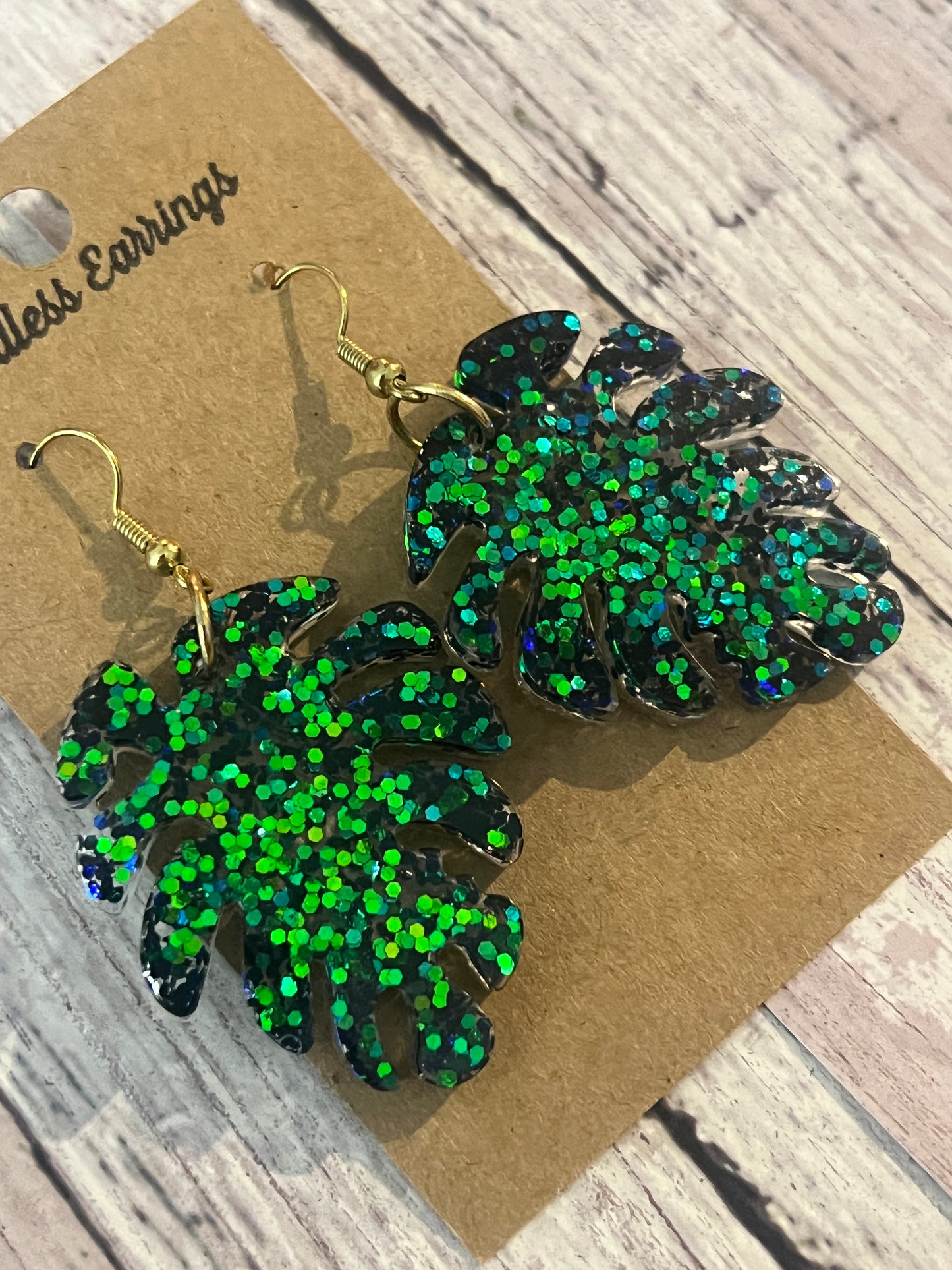 Sparkle green leaf dangle Earrings