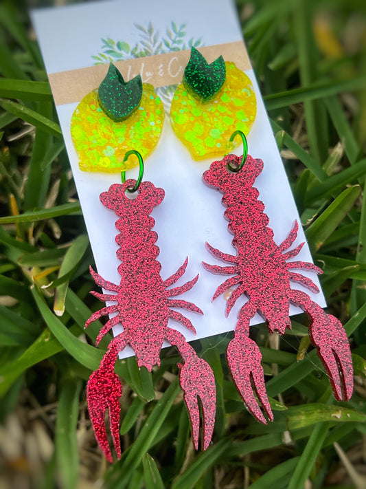 Crawfish glitter & lemon dangles