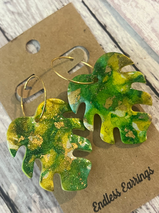 Green with gold accents lead dangle earring