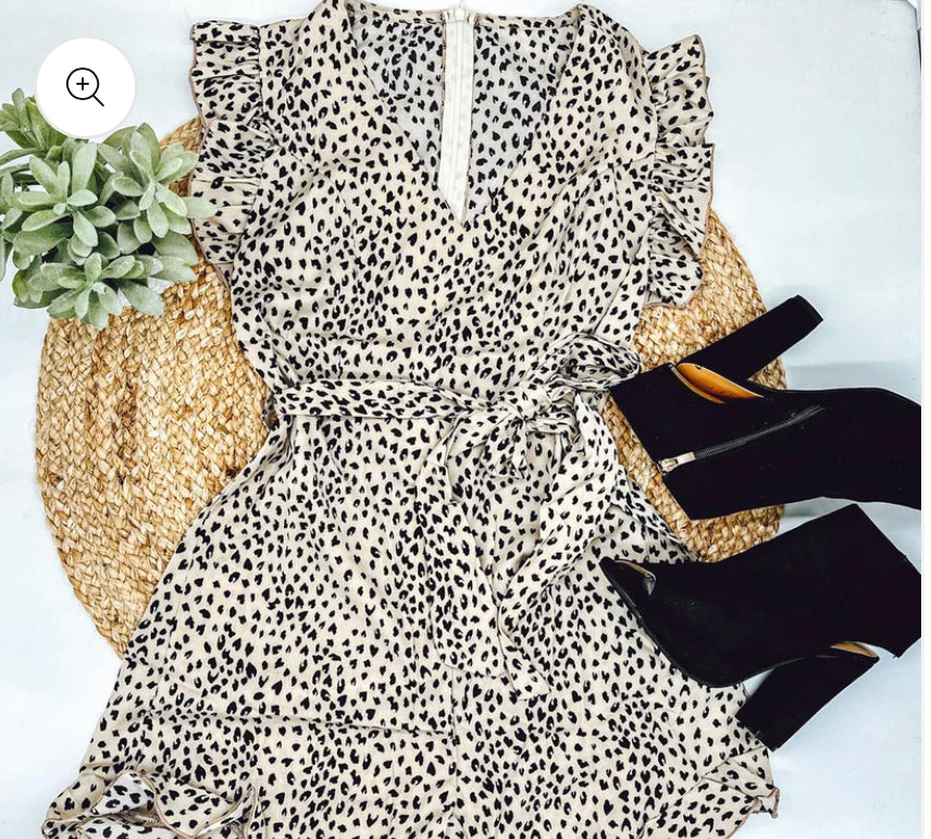 Womens Leopard waist tie Romper