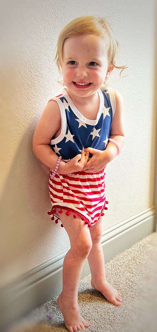 4th of July Pom Pom Romper