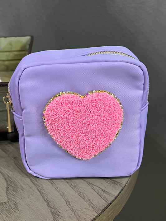 Small chenille heart purple/pink bag