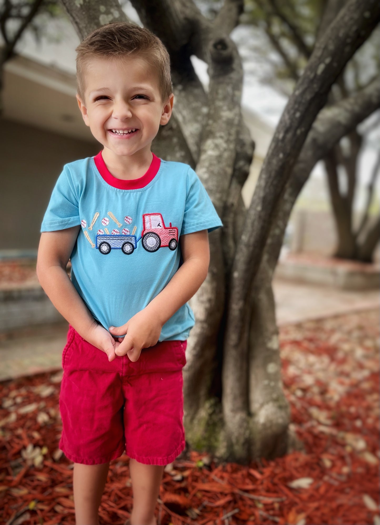 Blue truck baseball applique boy top