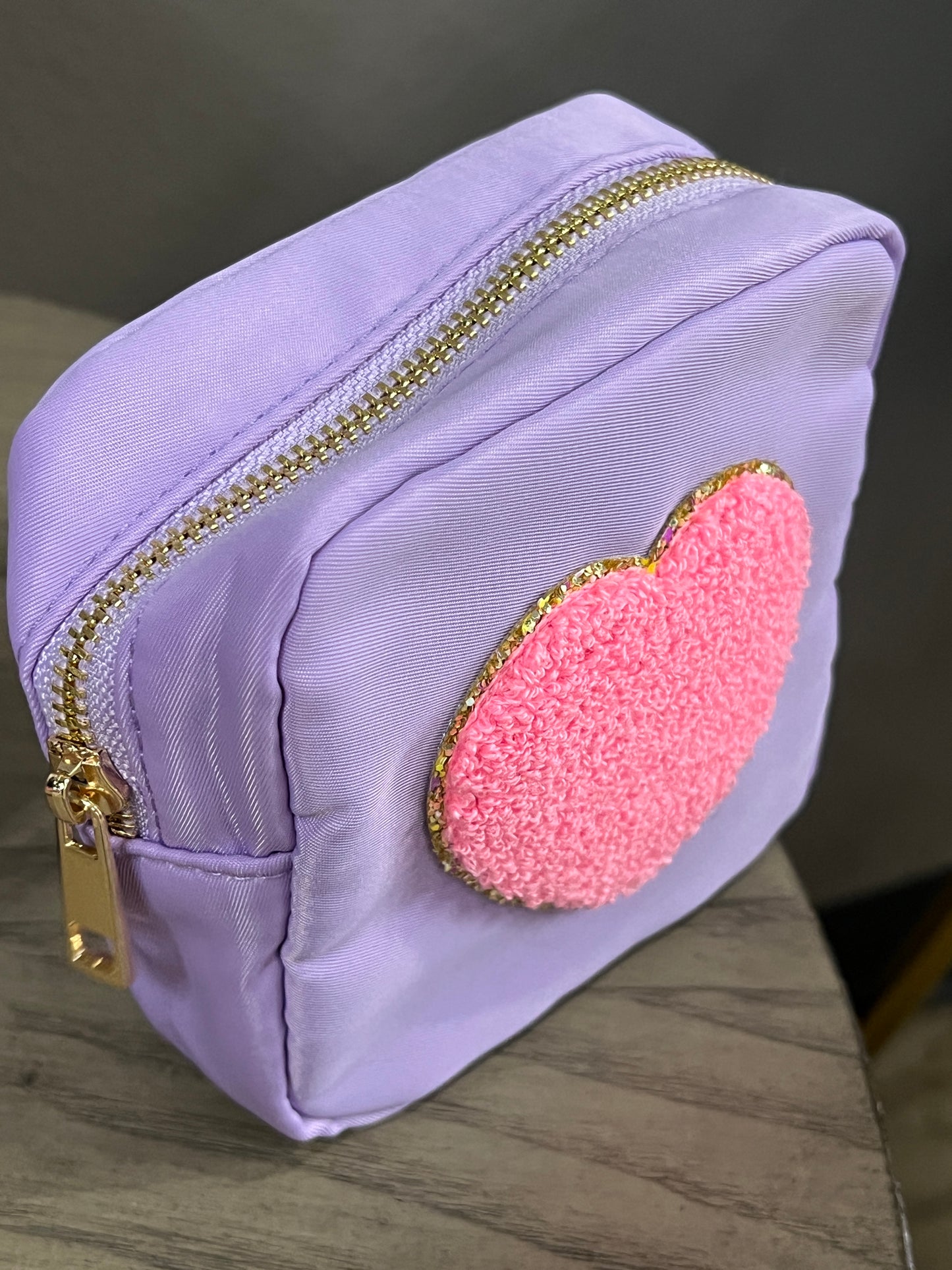 Small chenille heart purple/pink bag