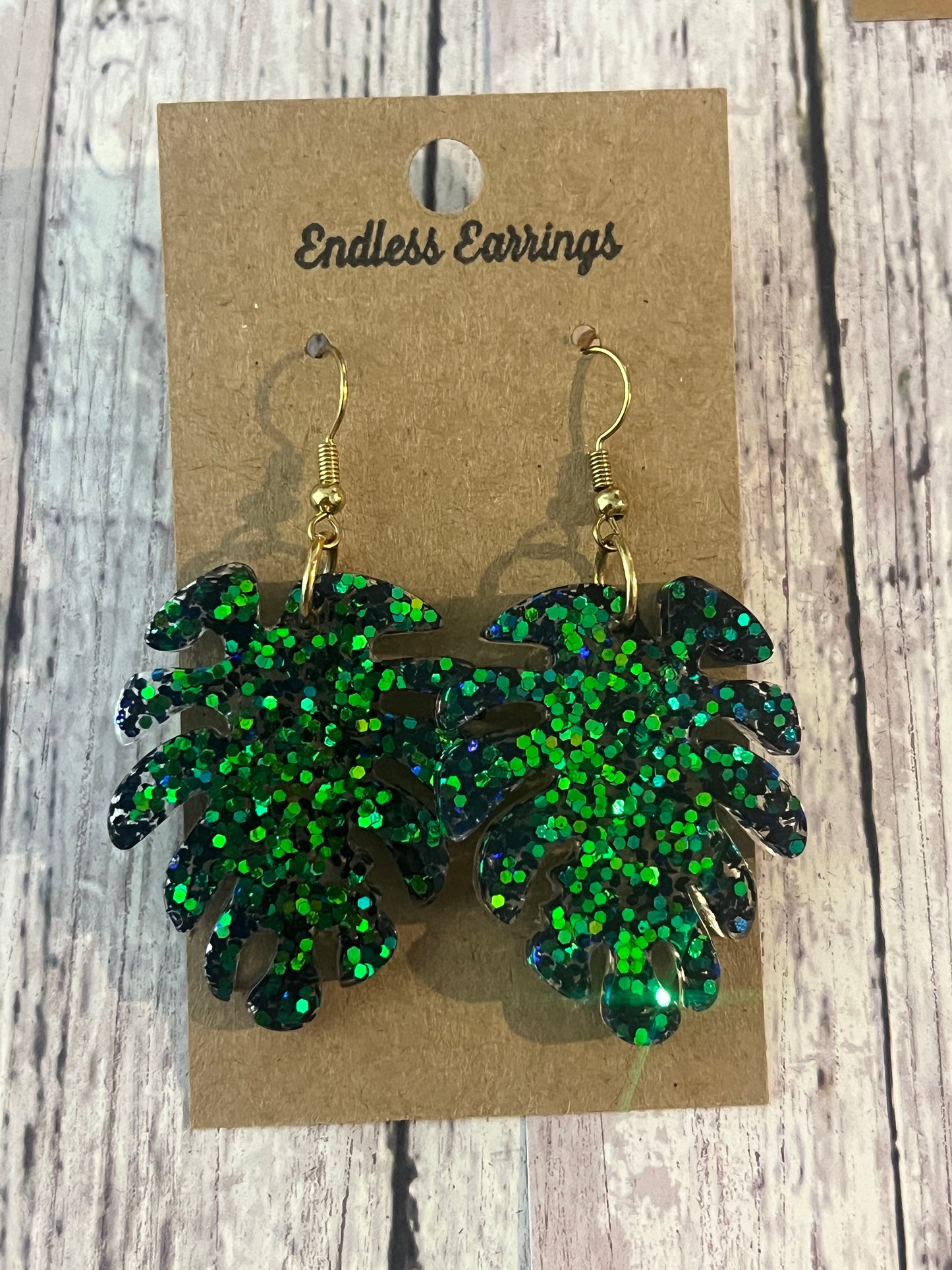 Sparkle green leaf dangle Earrings