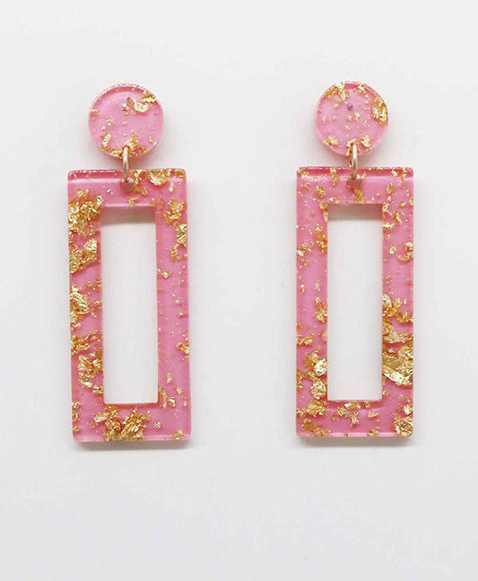 Pink & Gold rectangle Dangle Earrings